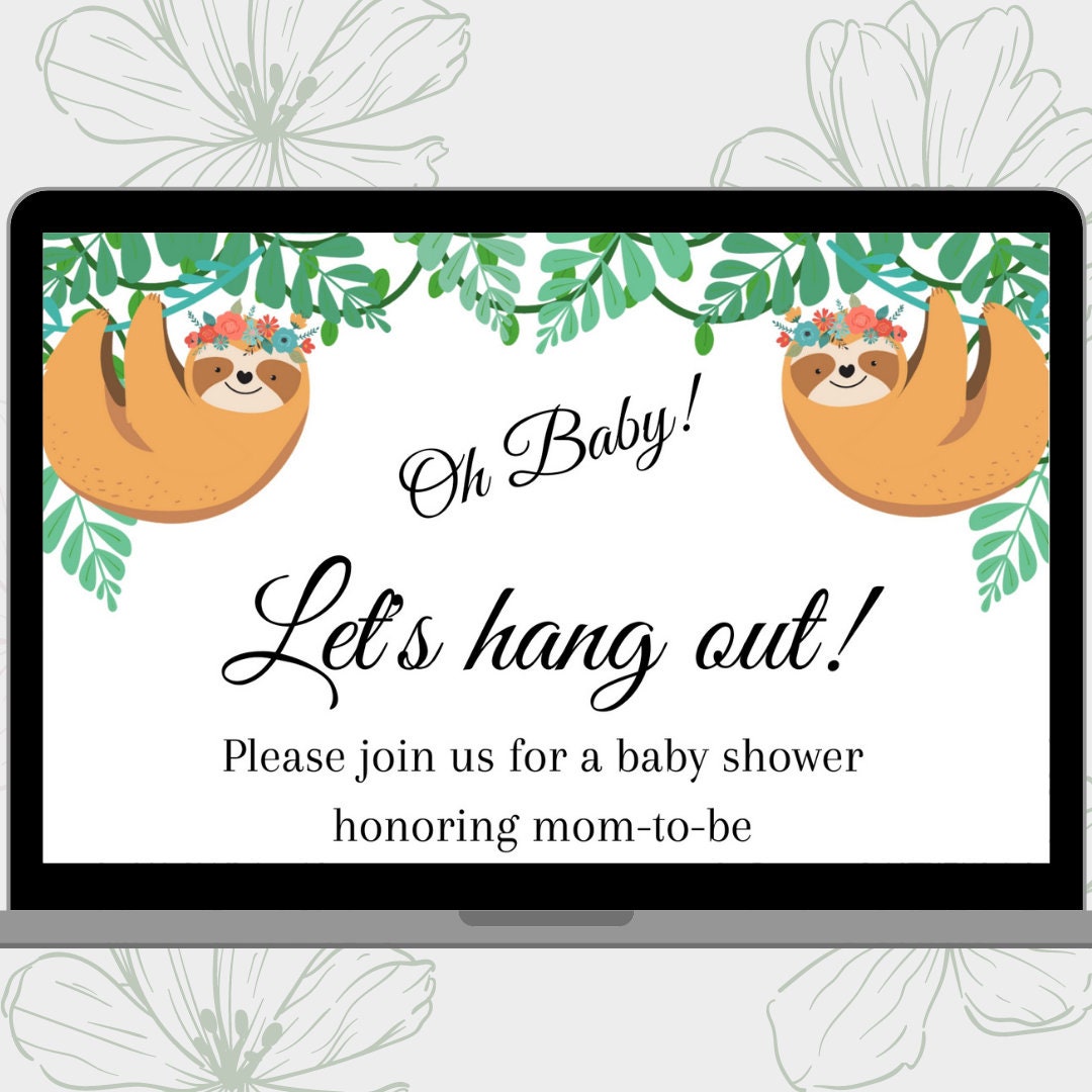 Cute Sloth Baby Shower Invitation Template, Fun Gender Neutral Baby Shower Invitation, Editable Download Template