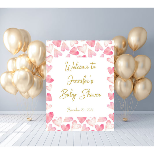 Valentine Baby Shower Welcome Sign, Little Sweetheart Girl Baby Shower, Pink Hearts Sign, Editable Digital Download