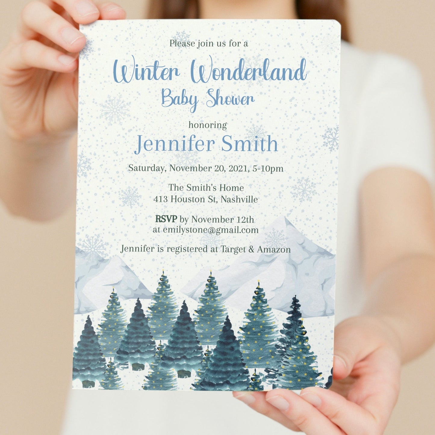 Winter Wonderland Baby Shower Invitation Template, Modern Boy Winter Baby Shower Invite, Editable Digital Download