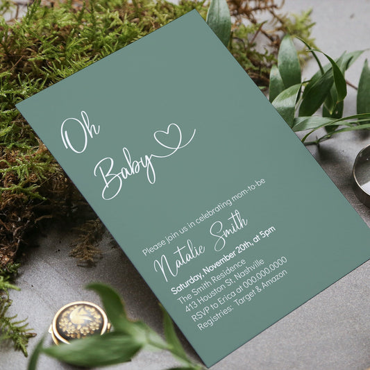 Minimal Baby Shower Invitation Template, Jade Minimalist Baby Shower Invite, Gender Neutral, Editable Digital Download