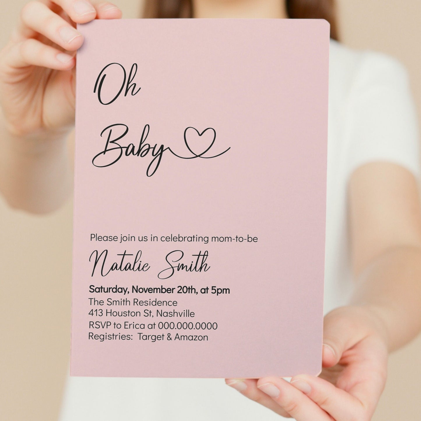 Minimal Baby Shower Invitation Template, Blush Minimalist baby Shower Invite, Gender Neutral, Editable Digital Download