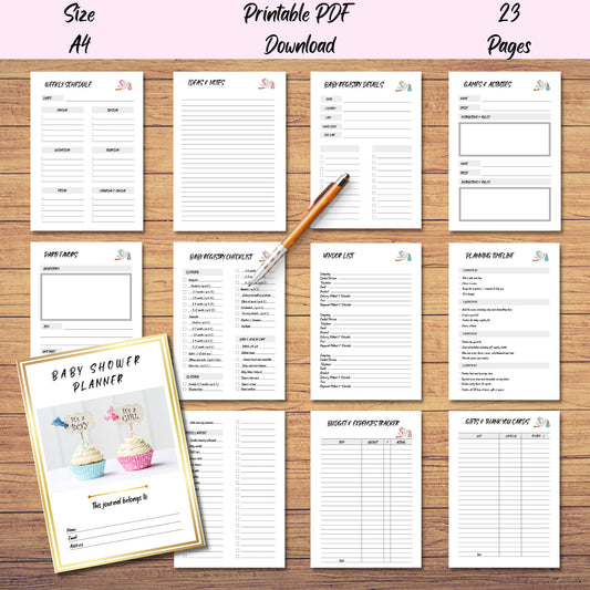 Baby Shower Planner Printable, PDF Baby Shower Planner, Baby Shower Checklist, Printable PDF, Instant Digital Download