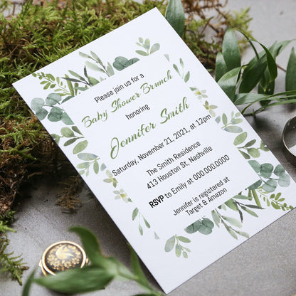 Greenery Baby Shower Invitation Template, Minimal Baby Shower Brunch Invite, Editable Template, Instant Download