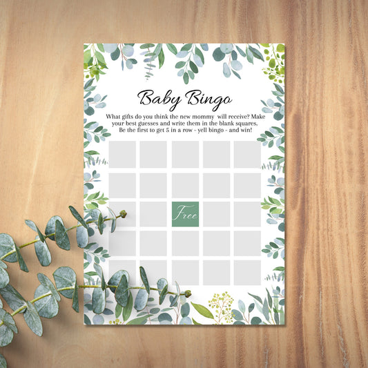 Greenery Baby Shower Games, Eucalyptus Baby Shower Bingo Game, Fun Baby Shower Games, Digital Download