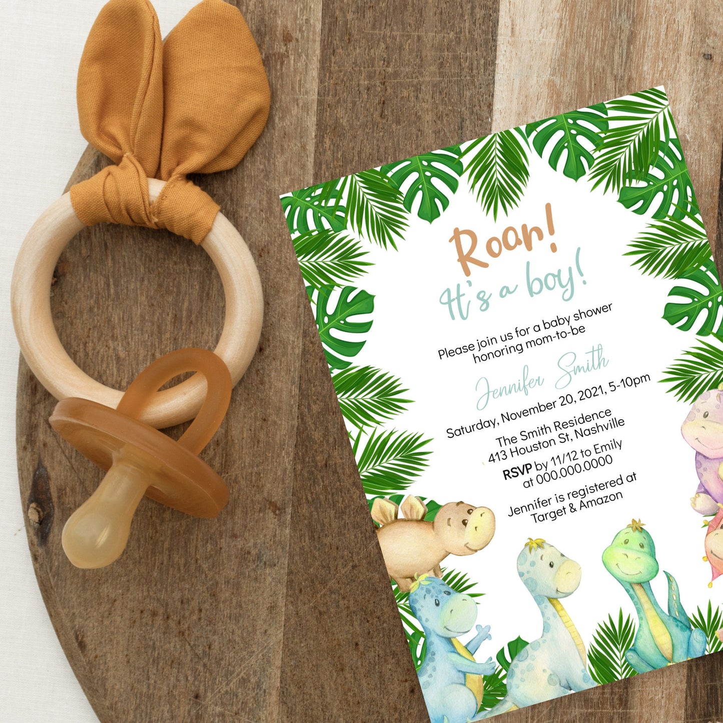 Dinosaur Baby Shower Invitation Template, Dino Boy Baby Shower Invite, Editable Digital Template, Instant download