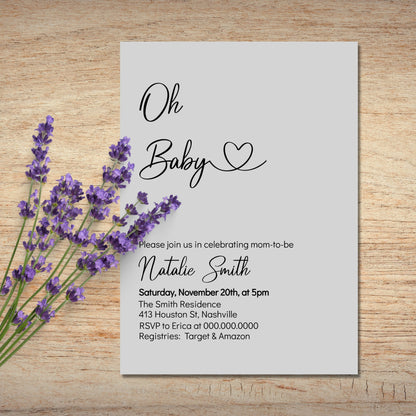 Minimal Baby Shower Invitation Template, Gray Minimalist Baby Shower Invite, Gender Neutral, Editable Digital Download