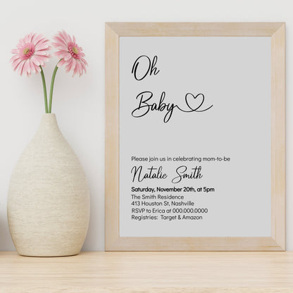 Minimal Baby Shower Invitation Template, Gray Minimalist Baby Shower Invite, Gender Neutral, Editable Digital Download