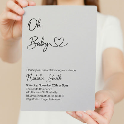 Minimal Baby Shower Invitation Template, Gray Minimalist Baby Shower Invite, Gender Neutral, Editable Digital Download