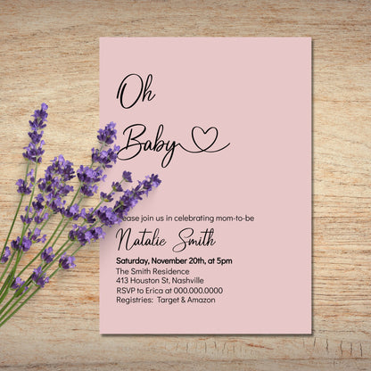 Minimal Baby Shower Invitation Template, Blush Minimalist baby Shower Invite, Gender Neutral, Editable Digital Download