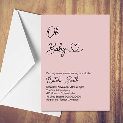 Minimal Baby Shower Invitation Template, Blush Minimalist baby Shower Invite, Gender Neutral, Editable Digital Download