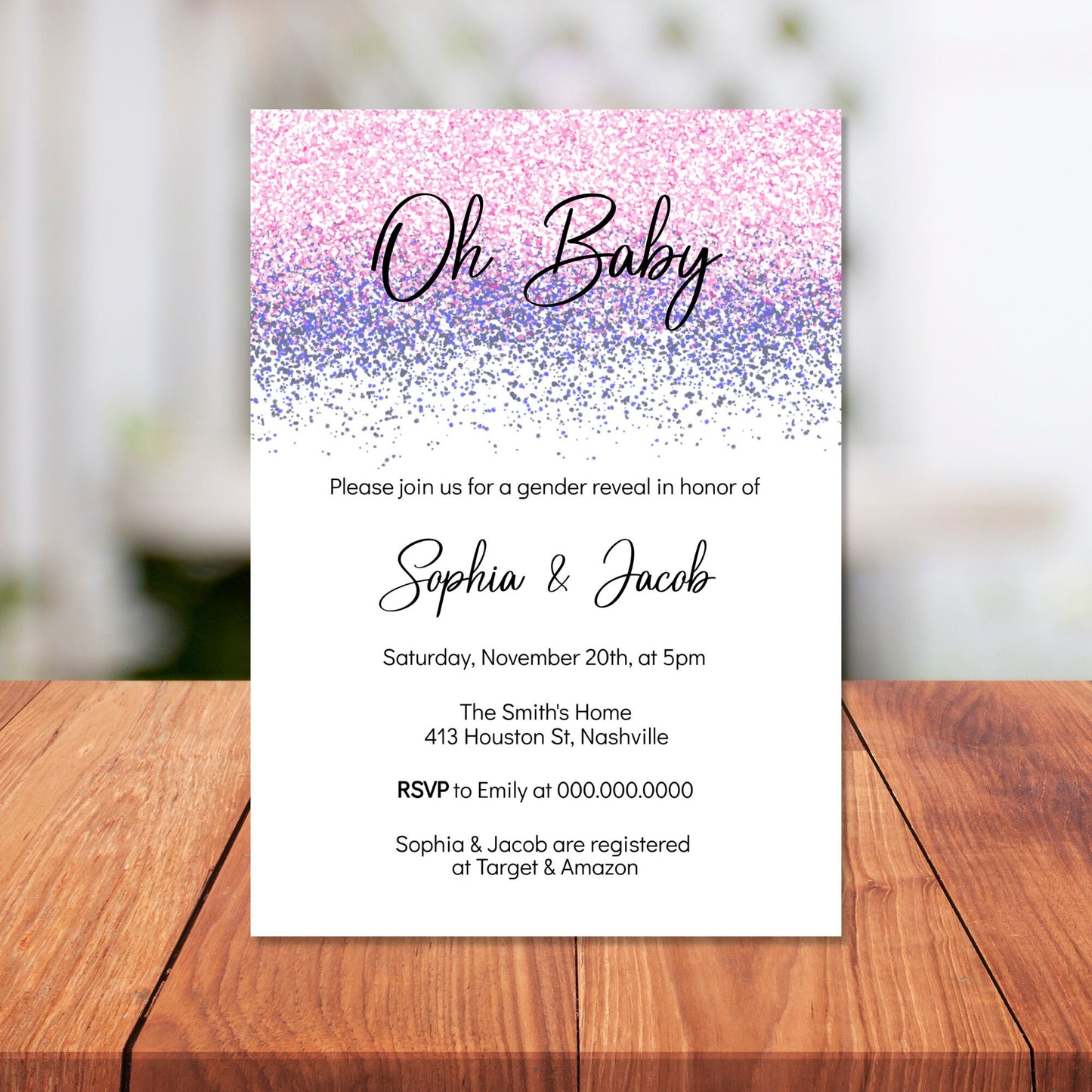 Gender Reveal Invitation Template, Pink Blue Oh Baby Invite, He or She Gender Reveal, Editable Digital Download