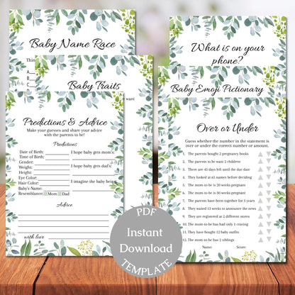 10 Greenery Baby Shower Games, Eucalyptus Baby Shower Game Bundle PDF, Fun Baby Shower Games, Digital Instant Download