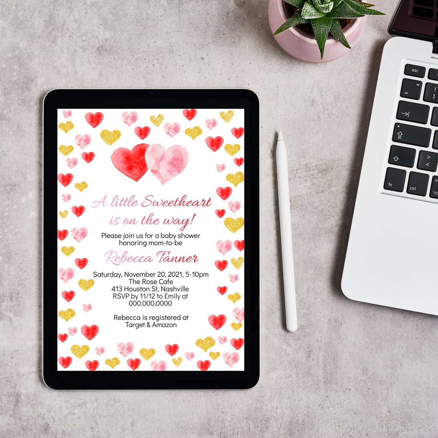 Valentine Baby Shower Invitation Template, Little Sweetheart Baby Shower, Hearts Invitation, Editable Digital Download