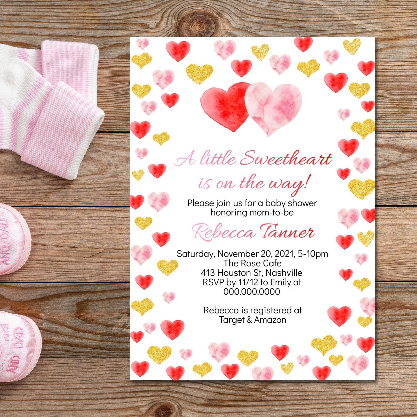 Valentine Baby Shower Invitation Template, Little Sweetheart Baby Shower, Hearts Invitation, Editable Digital Download