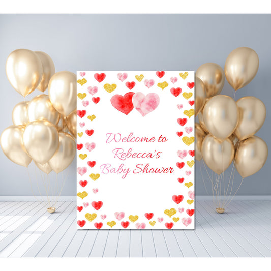 Valentine Baby Shower Welcome Sign Template, Little Sweetheart Baby Shower, Hearts Sign, Editable Digital Download