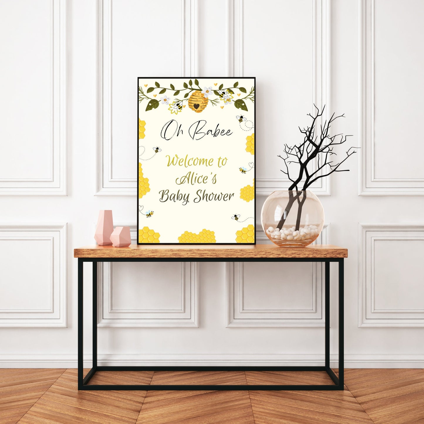 Bee Baby Shower Welcome Sign Template, Oh Babee Bees Honey Baby Shower Sign, Editable Template, Digital Instant Download