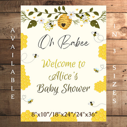 Bee Baby Shower Welcome Sign Template, Oh Babee Bees Honey Baby Shower Sign, Editable Template, Digital Instant Download