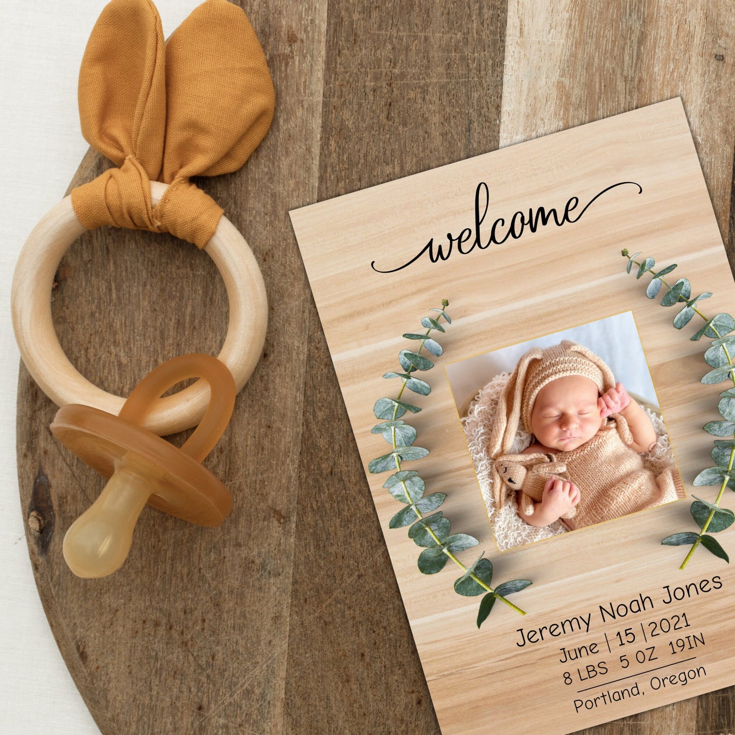 Eucalyptus Baby Birth Announcement Template, Greenery Social Media Post Birth Announcement, Editable Digital Download