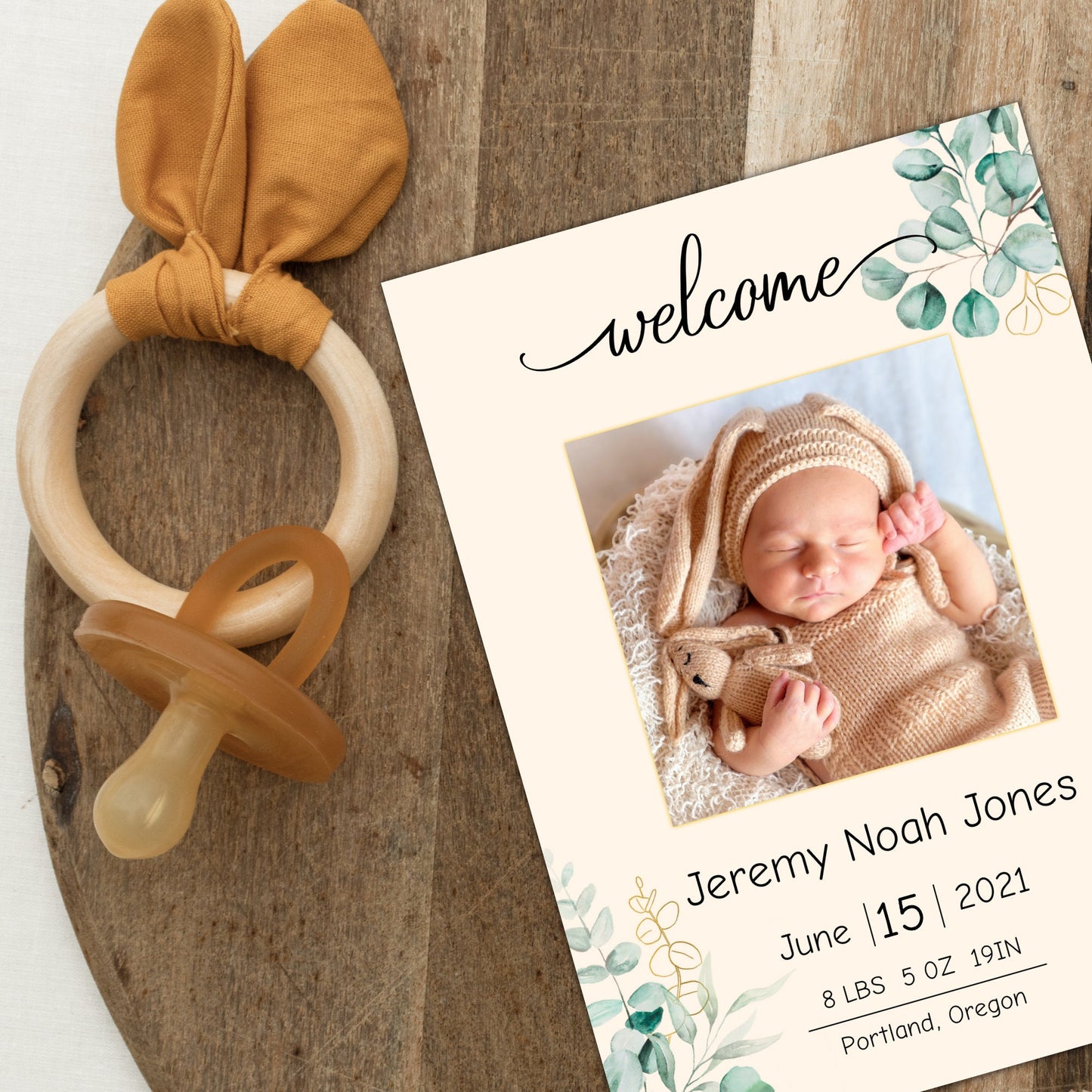 Greenery Baby Birth Announcement Template, Elegant Social Media Post Birth Announcement, Editable Digital Download