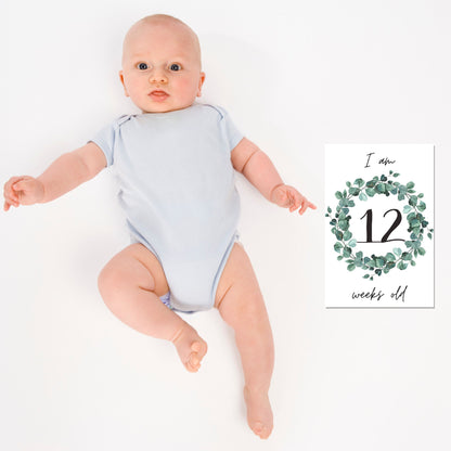 Greenery Baby Milestone Cards, Set of 45 Printables, Newborn Baby Photo, Baby Milestones Card Set, Digital Download