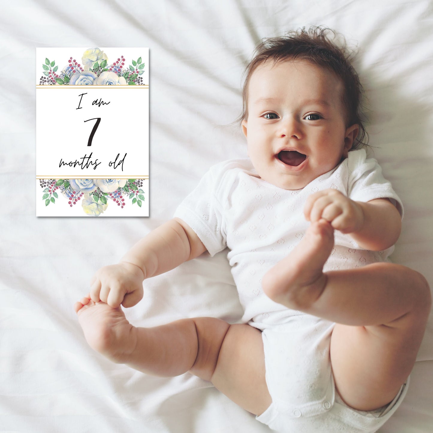 Floral Baby Milestone Cards, Set of 45 Printables, Newborn Baby Photo, Baby Milestones Card Set, Digital Download