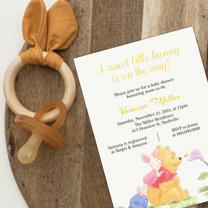 Winnie the Pooh Baby Shower Invitation Template, Winnie Invite, Honey Bee, Editable Digital Template, Instant download