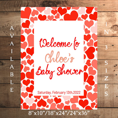 Valentines Baby Shower Welcome Sign Template, Sweetheart Red Pink Heart Baby Shower Sign, Editable Digital Download