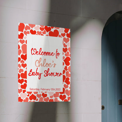 Valentines Baby Shower Welcome Sign Template, Sweetheart Red Pink Heart Baby Shower Sign, Editable Digital Download