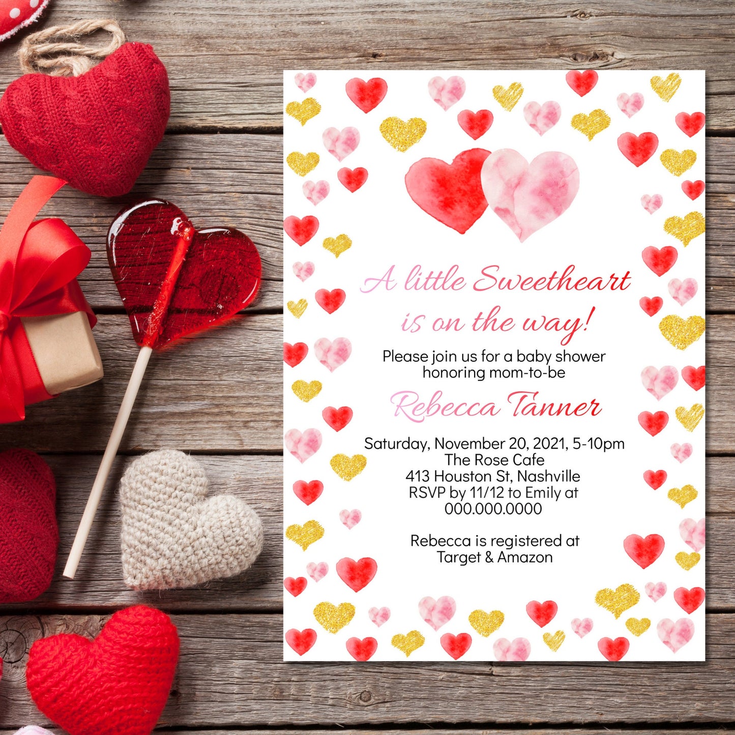 Valentine Baby Shower Invitation Template, Little Sweetheart Baby Shower, Hearts Invitation, Editable Digital Download