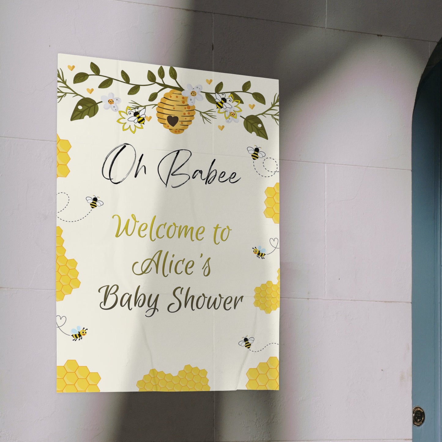 Bee Baby Shower Welcome Sign Template, Oh Babee Bees Honey Baby Shower Sign, Editable Template, Digital Instant Download