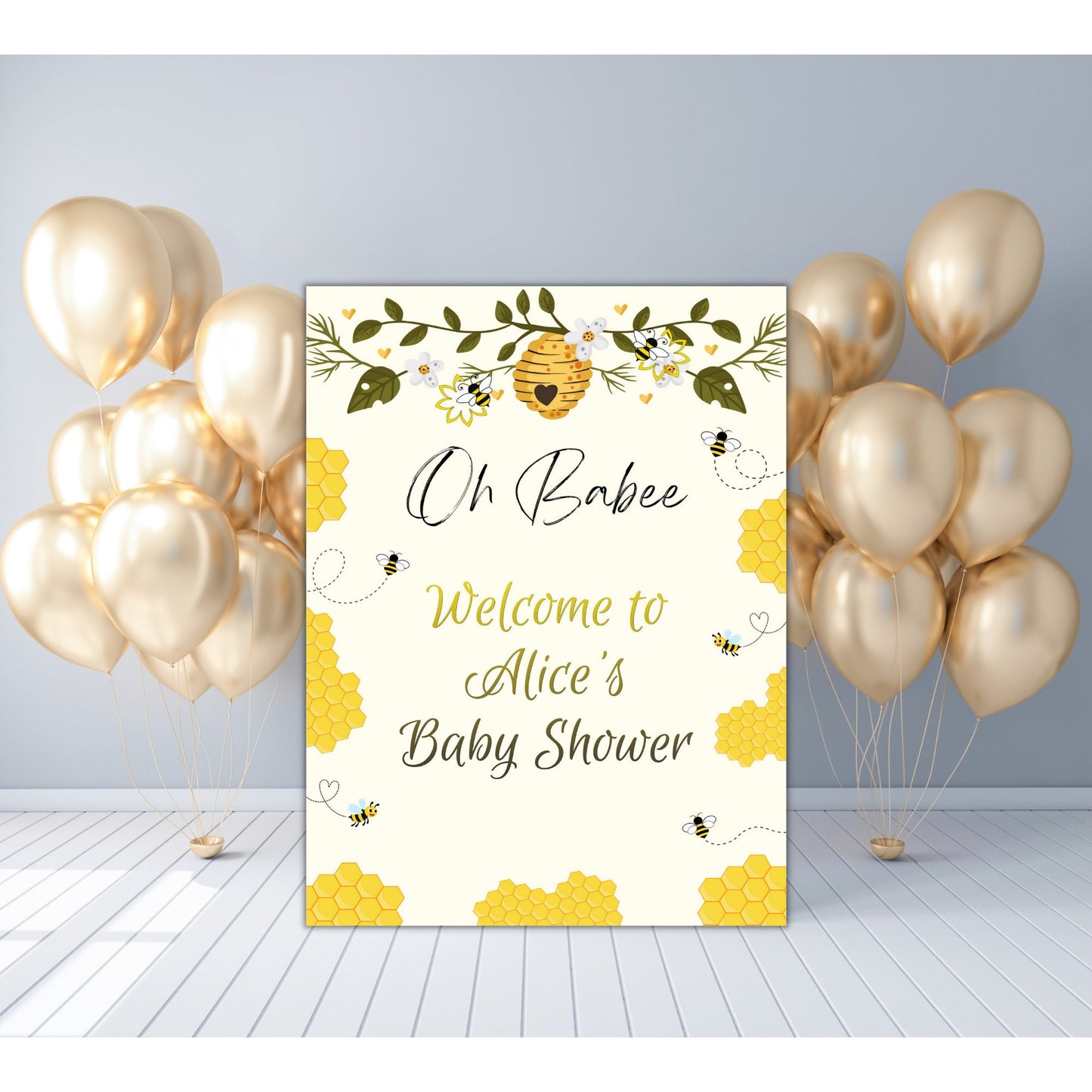 Bee Baby Shower Welcome Sign Template, Oh Babee Bees Honey Baby Shower Sign, Editable Template, Digital Instant Download