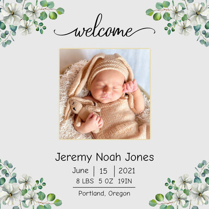 Elegant Baby Birth Announcement Template, Floral Social Media Post Birth Announcement, Editable Digital Download