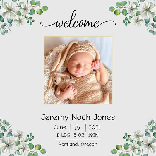 Elegant Baby Birth Announcement Template, Floral Social Media Post Birth Announcement, Editable Digital Download