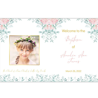 LDS Baptism Program, Floral Gold Baptism Program Girl, Editable Floral Program, Editable Template, Instant Download