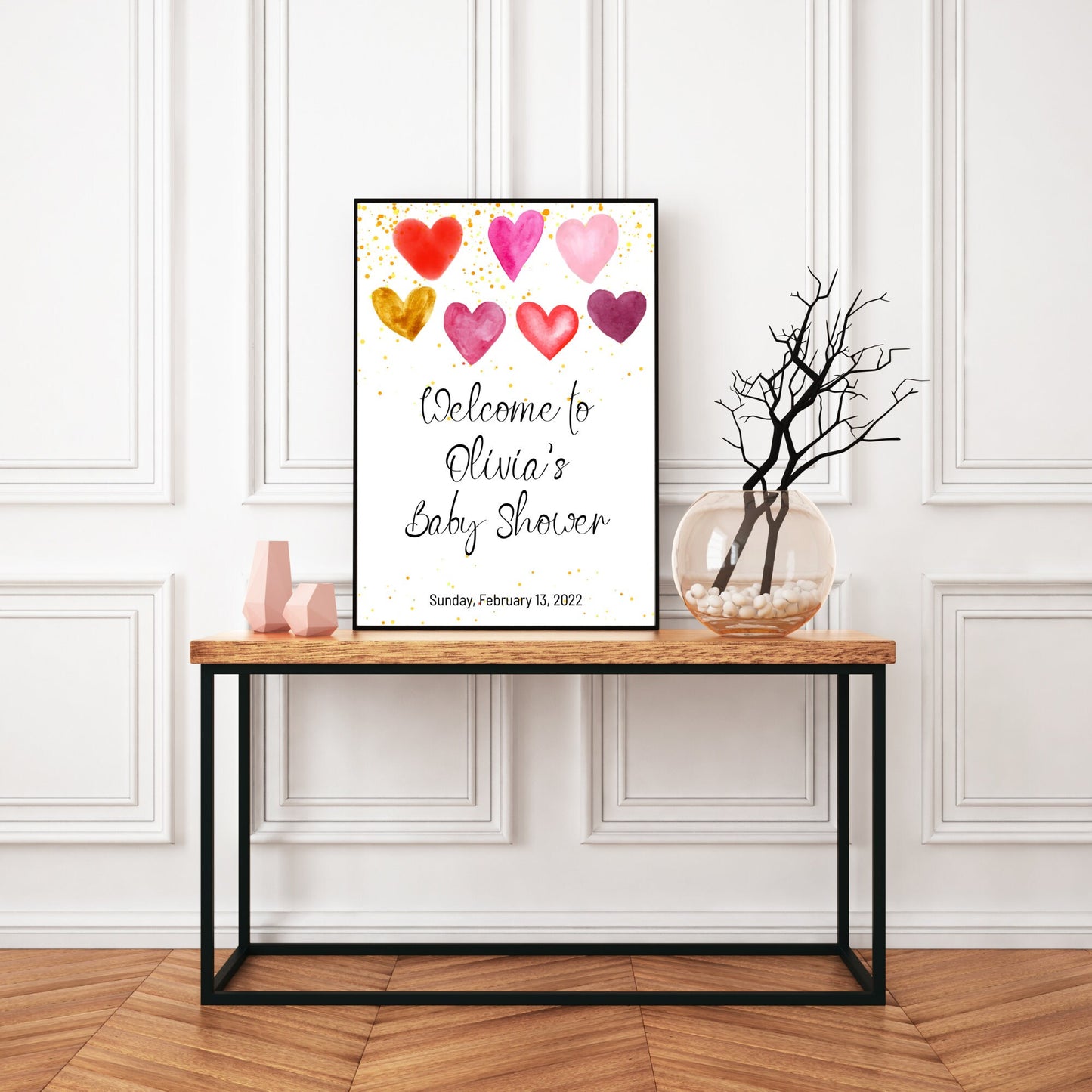 Valentines Baby Shower Welcome Sign Template, Sweetheart Red Pink Hearts Baby Shower Sign, Editable Digital Download