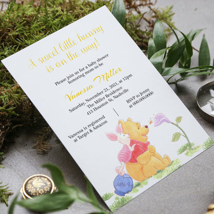 Winnie the Pooh Baby Shower Invitation Template, Winnie Invite, Honey Bee, Editable Digital Template, Instant download