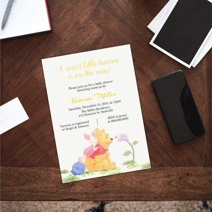 Winnie the Pooh Baby Shower Invitation Template, Winnie Invite, Honey Bee, Editable Digital Template, Instant download