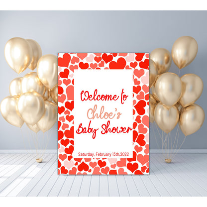 Valentines Baby Shower Welcome Sign Template, Sweetheart Red Pink Heart Baby Shower Sign, Editable Digital Download