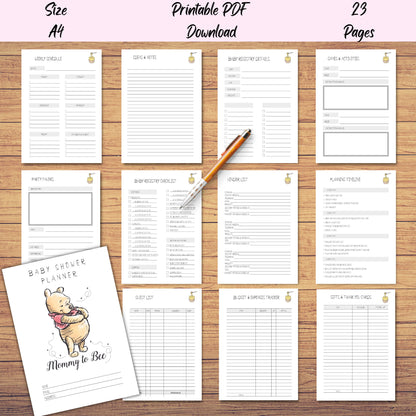 Winnie the Pooh Baby Shower Planner Printable, PDF Baby Shower Planner Checklist, Printable PDF, Instant Digital Download