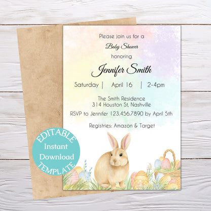 Easter Baby Shower Invitation Template, Gender Neutral Easter Baby Shower Invite, Editable Template, Instant Download