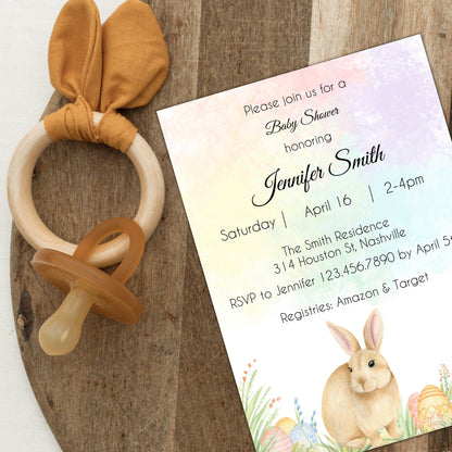 Easter Baby Shower Invitation Template, Gender Neutral Easter Baby Shower Invite, Editable Template, Instant Download