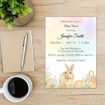 Easter Baby Shower Invitation Template, Gender Neutral Easter Baby Shower Invite, Editable Template, Instant Download