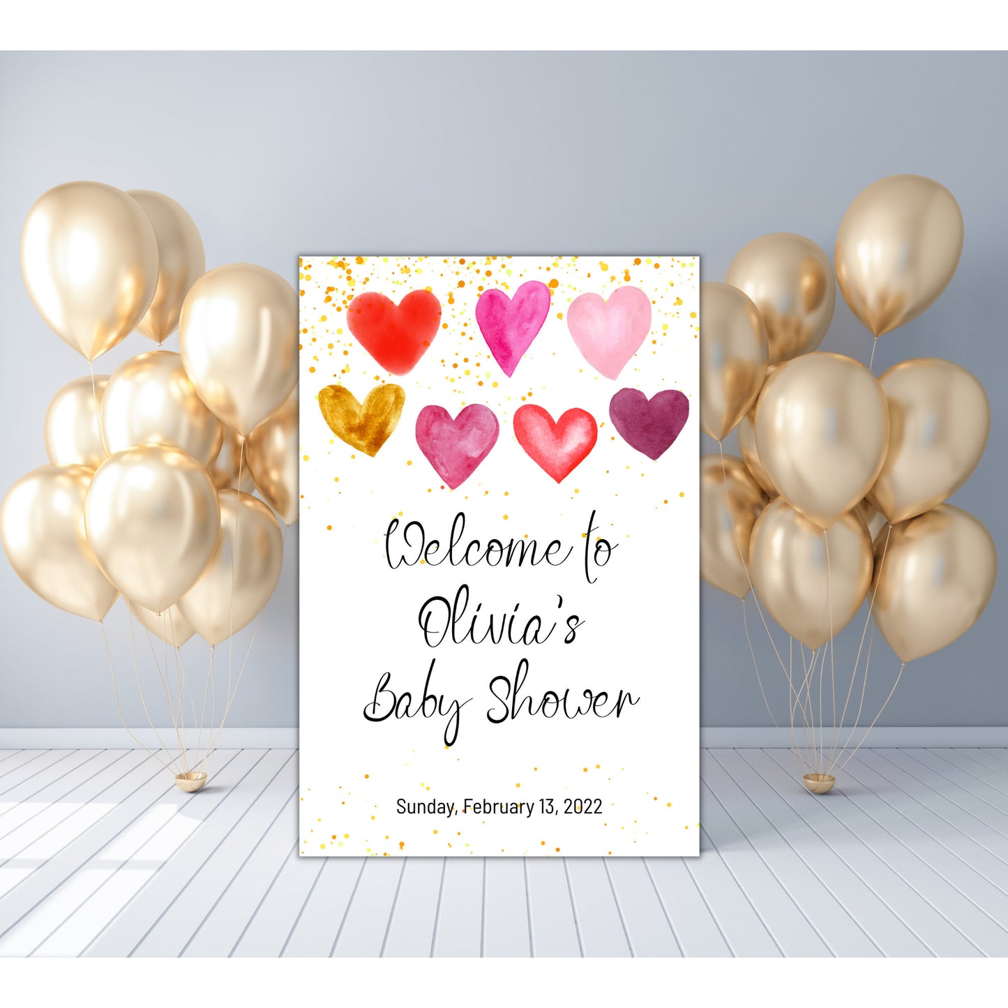 Valentines Baby Shower Welcome Sign Template, Sweetheart Red Pink Hearts Baby Shower Sign, Editable Digital Download