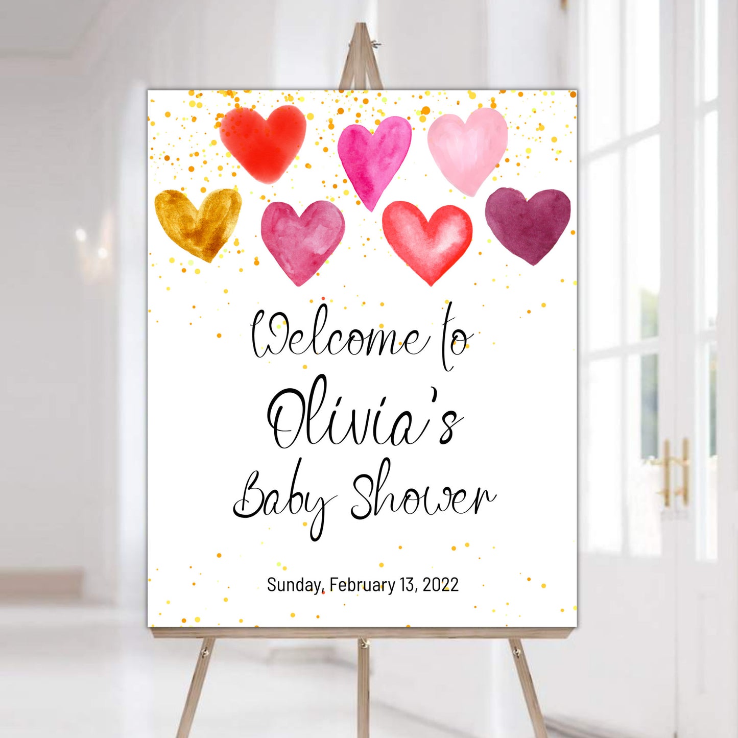 Valentines Baby Shower Welcome Sign Template, Sweetheart Red Pink Hearts Baby Shower Sign, Editable Digital Download