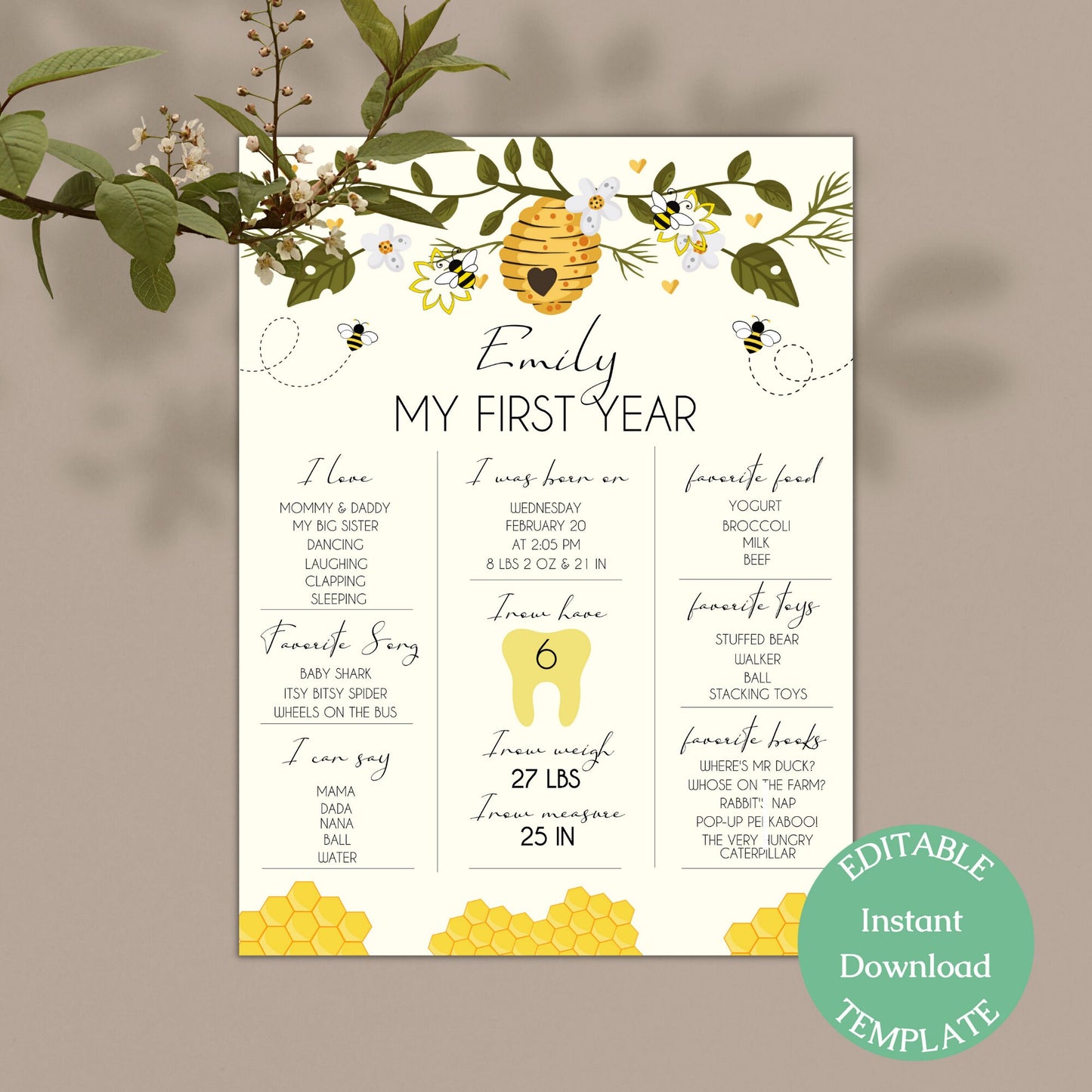 Bee First Birthday Invitation Bundle, First Bee Day, 1st Bee Day, 1st Birthday Decorations, Editable Digital Template