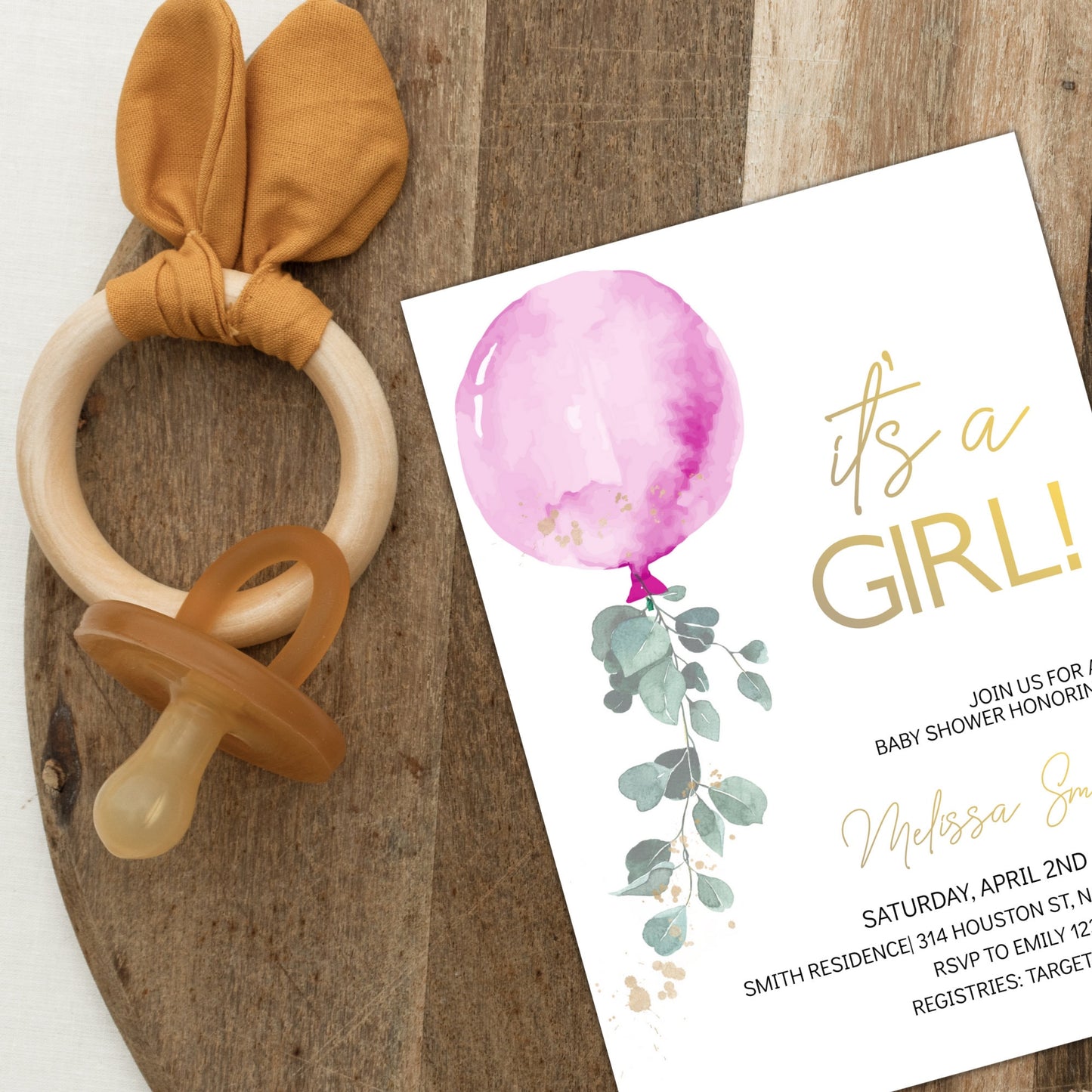 It's a Girl Baby Shower Invitation Template, Pink Balloon Baby Shower Girl Invite, Editable Template, Instant Download