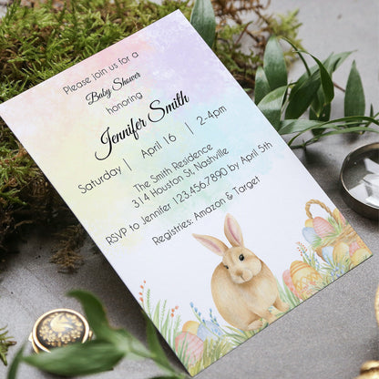 Easter Baby Shower Invitation Template, Gender Neutral Easter Baby Shower Invite, Editable Template, Instant Download