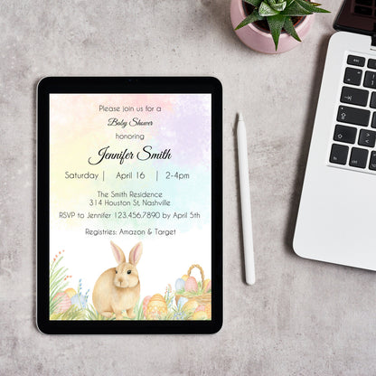 Easter Baby Shower Invitation Template, Gender Neutral Easter Baby Shower Invite, Editable Template, Instant Download