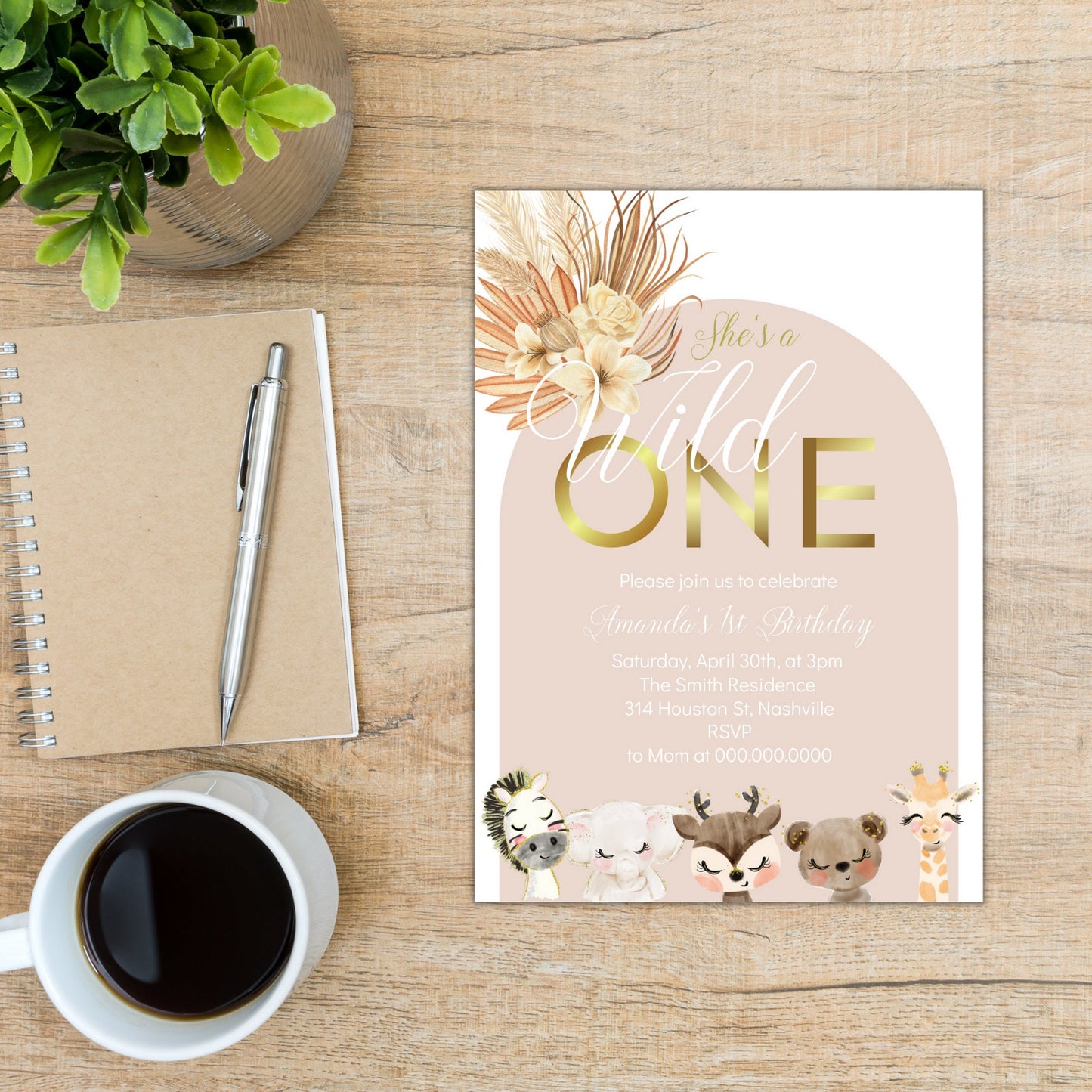 Boho Wild One Birthday Invitation, She's A Wild One Invitation Printable, Girls Wild One Birthday Invitation, Editable Instant Download