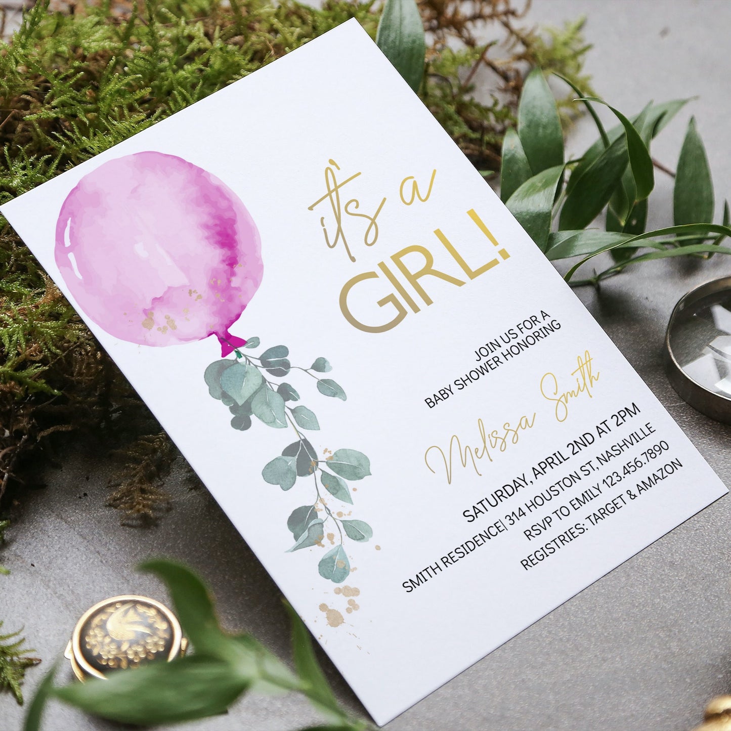 It's a Girl Baby Shower Invitation Template, Pink Balloon Baby Shower Girl Invite, Editable Template, Instant Download